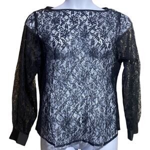 Vintage BETHANY black sheer lace long sleeve blouse - Size 13/14‎